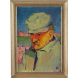 PAUL HIRT 1898 Villingen - 1951 ebenda Arbeiterportrait vor Industriekulisse Öl auf Leinwand. 56 x