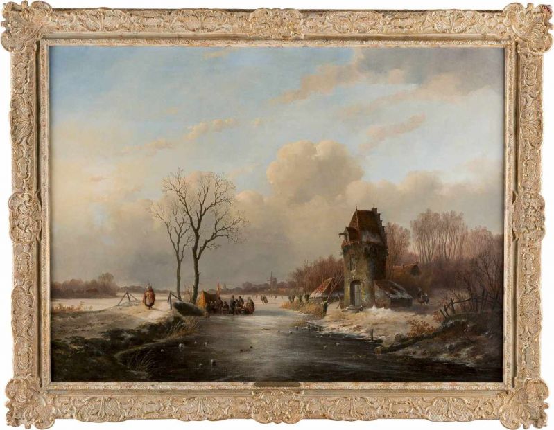 JAN JACOB SPOHLER 1811 Nederhorst den Berg - 1866 Amsterdam WINTERLANDSCHAFT MIT REGEM TREIBEN AUF - Image 2 of 3