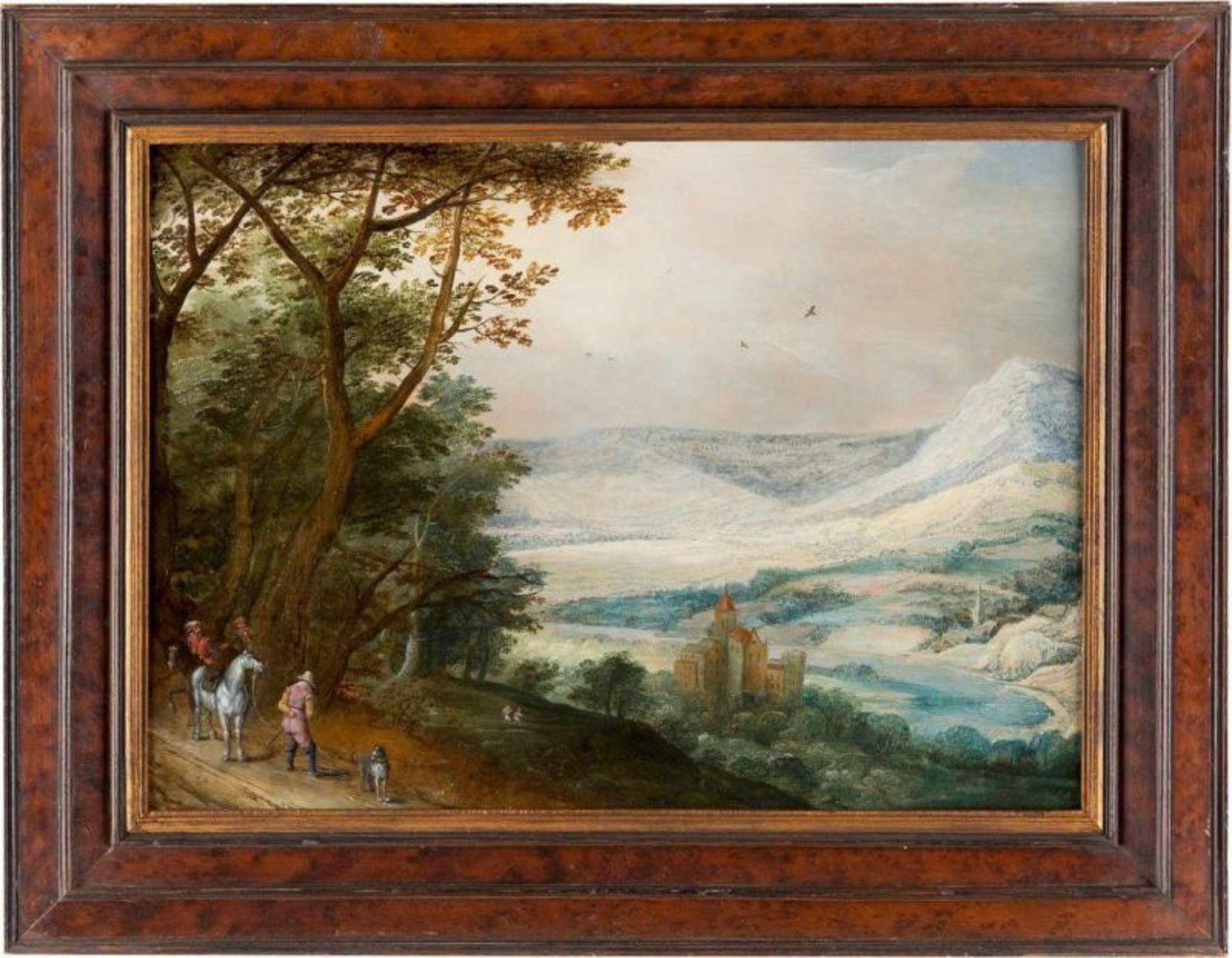 JOOS DE MOMPER 1564 Antwerpen - 1635 Ebenda FLUSSLANDSCHAFT MIT REITERN AM WEGESRAND Öl auf - Bild 2 aus 2