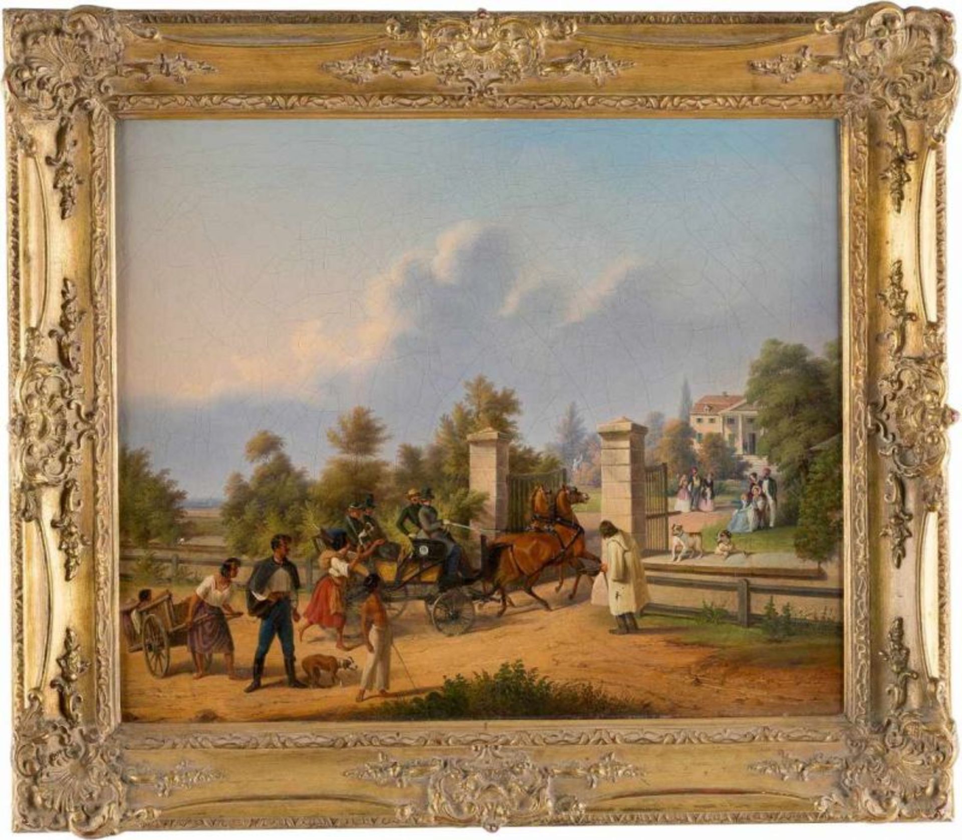 CARL SCHUSTLER Tätig 1841 -60 Wien DIE ANKUNFT EINER KUTSCHE VOR EINEM HERRSCHAFTSHAUS, BEOBACHTET - Image 2 of 2
