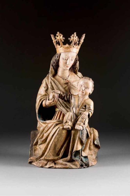 MADONNA MIT DEM CHRISTUSKIND Süddeutschland o. Österreich, um 1450/1480. Lindenholz, plastisch