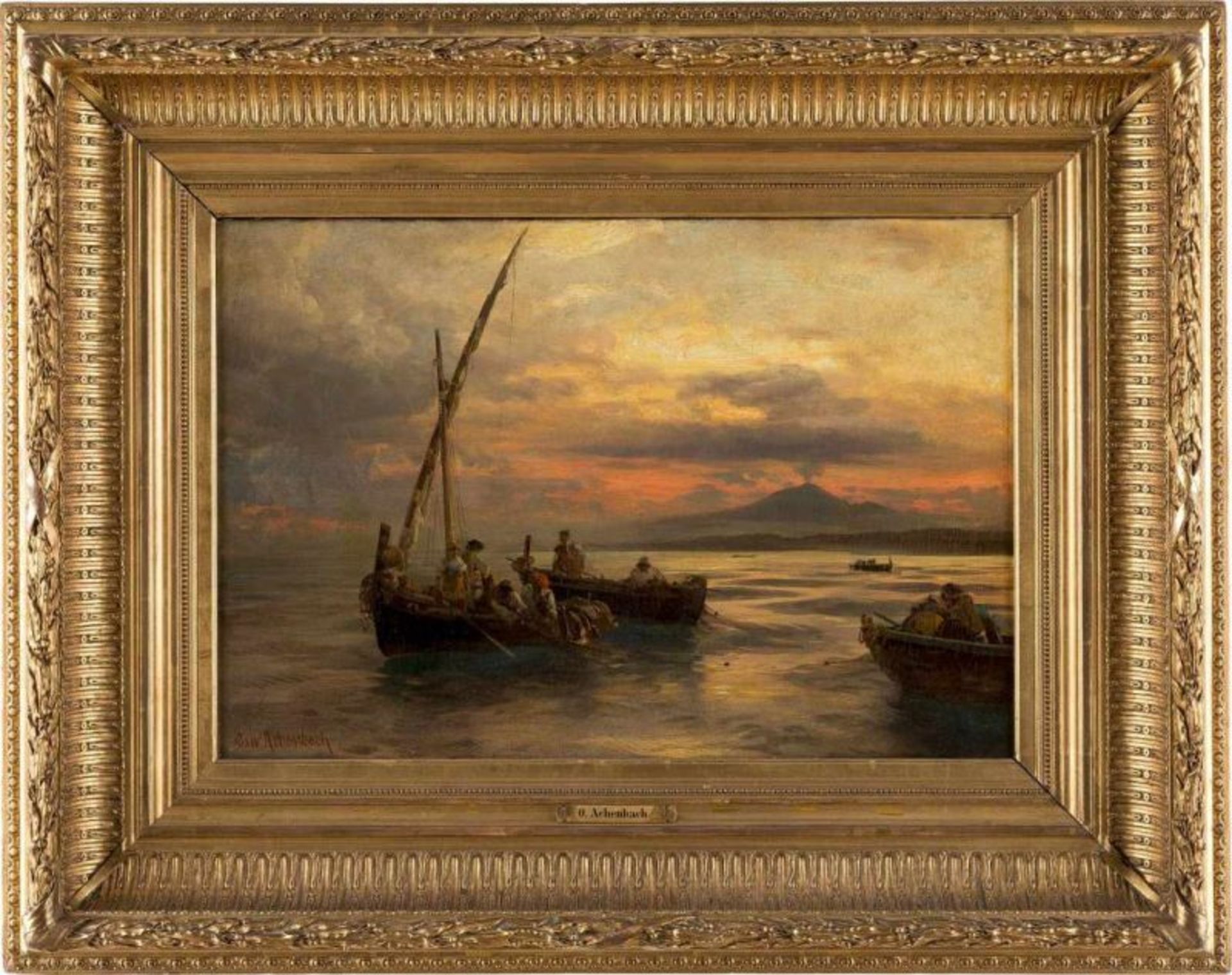 OSWALD ACHENBACH 1827 Düsseldorf - 1905 ebenda RUHENDE FISCHERBOOTE IN DER BUCHT VON NEAPEL MIT - Image 2 of 2