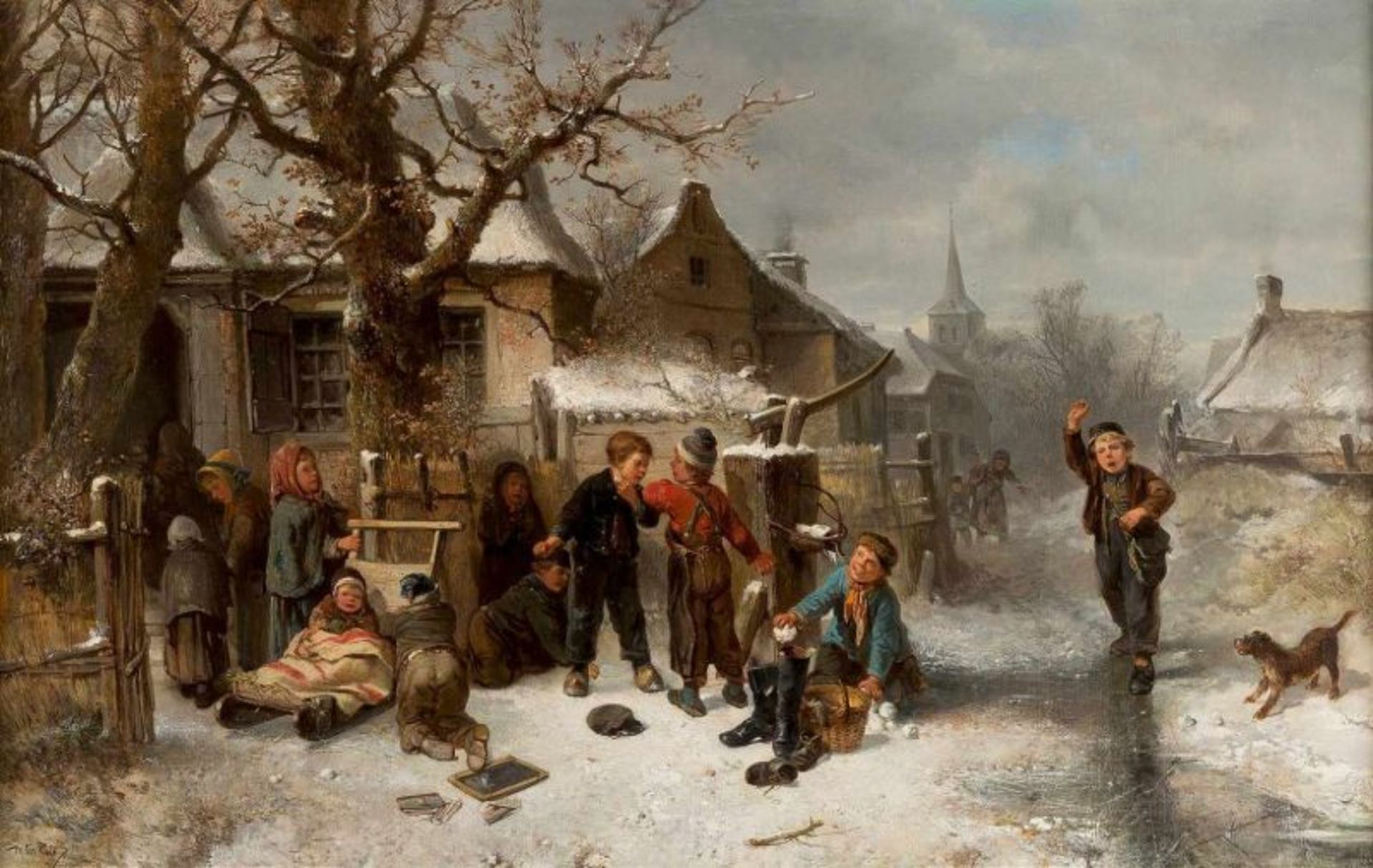 JOHAN MARI TEN KATE 1831 Den Haag - 1910 Driebergen 'WINTER FUN' ('WINTERSPAß') Öl auf Leinwand.