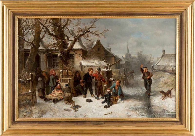 JOHAN MARI TEN KATE 1831 Den Haag - 1910 Driebergen 'WINTER FUN' ('WINTERSPAß') Öl auf Leinwand. - Image 2 of 3