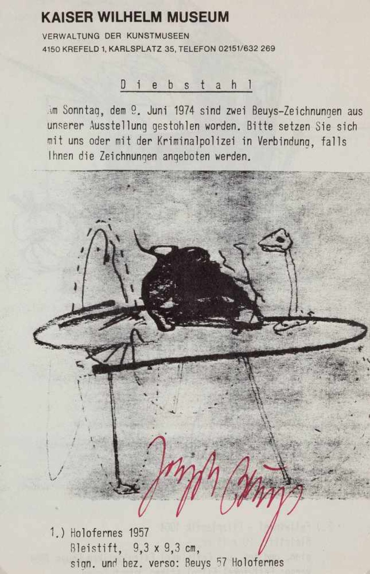 JOSEPH BEUYS 1921 Krefeld - 1986 Düsseldorf 'DIEBSTAHL' Offset auf Papier (beidseitig bedrucktes