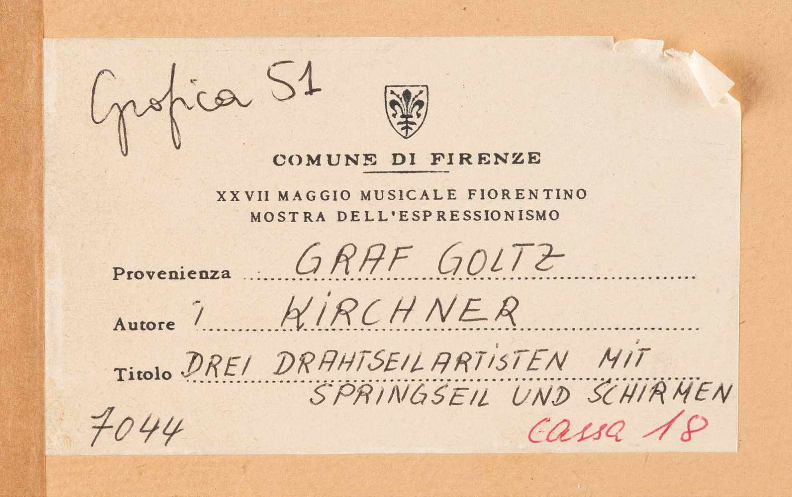 ERNST LUDWIG KIRCHNER 1880 Aschaffenburg - 1938 Frauenkirch/Davos 'DREI DRAHTSEILARTISTEN MIT - Image 2 of 2