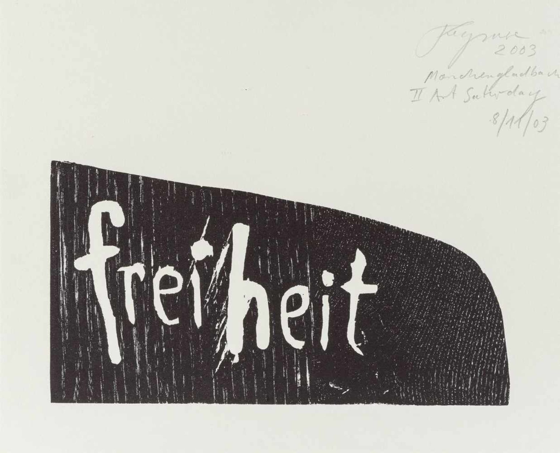 FELIX DROESE 1950 Singen 'FREIHEIT' Holzschnitt auf chamoisfarbenem festen Papier. BM 27 x 32 cm.