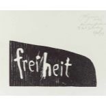 FELIX DROESE 1950 Singen 'FREIHEIT' Holzschnitt auf chamoisfarbenem festen Papier. BM 27 x 32 cm.