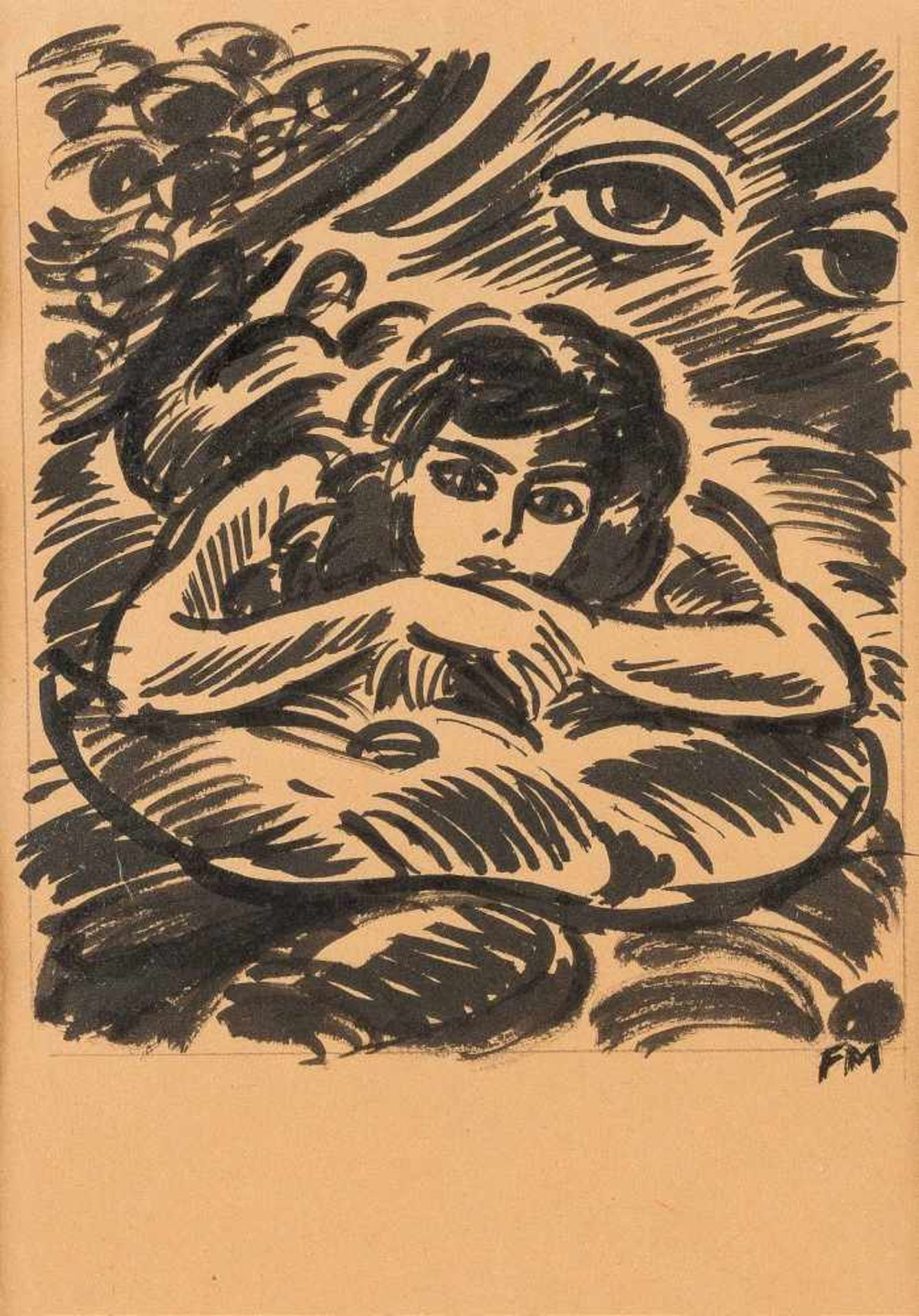 FRANS MASEREEL 1889 Blankenberghe - 1972 Avignon DER TRAUM Tuschezeichnung auf Papier. 15 x 13 cm.