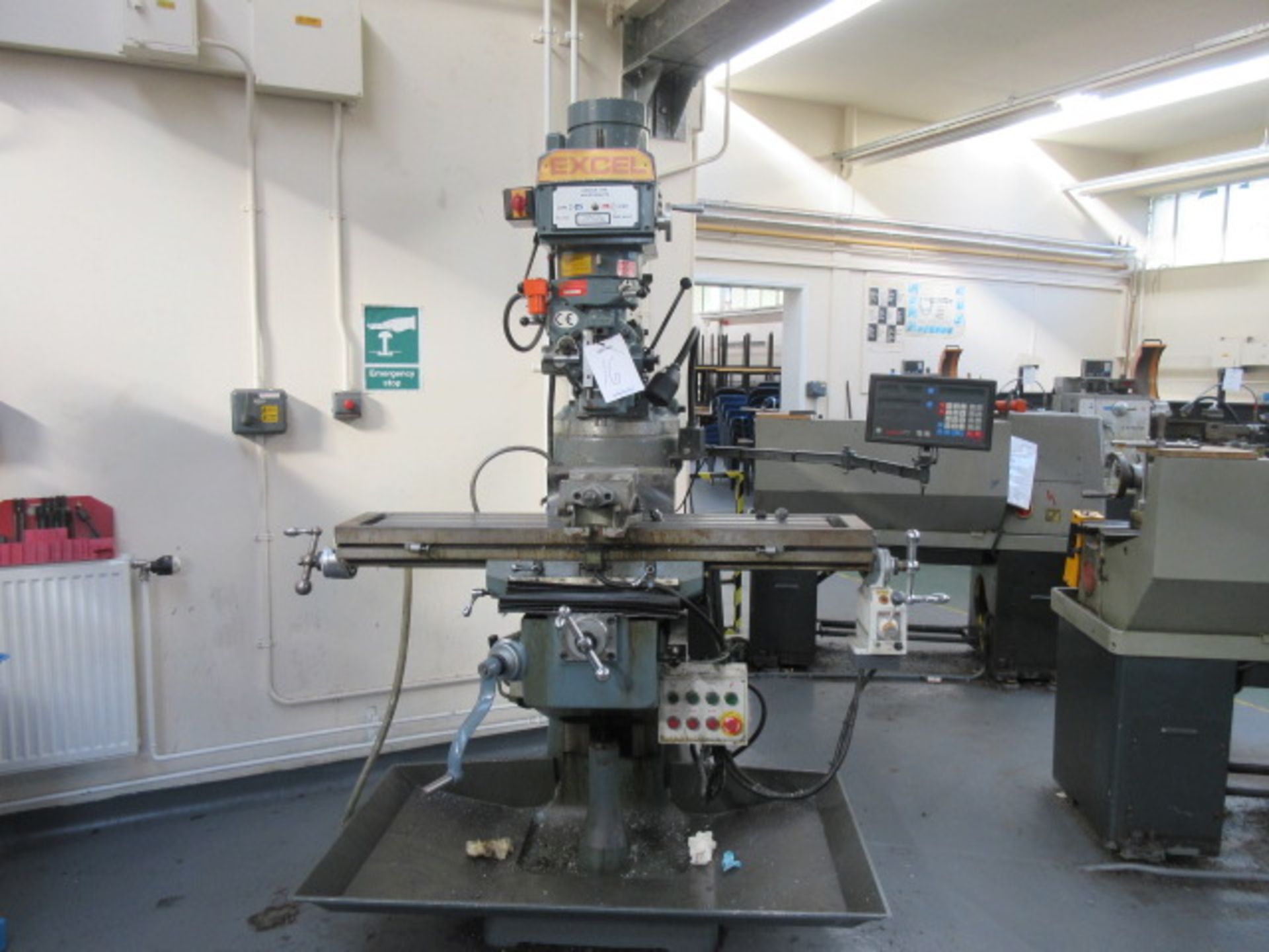 Excel XLTM 2VS turret mill with 49" x 9" table, power feed, Newall DP8 2 axis dro & 6" machine vice.