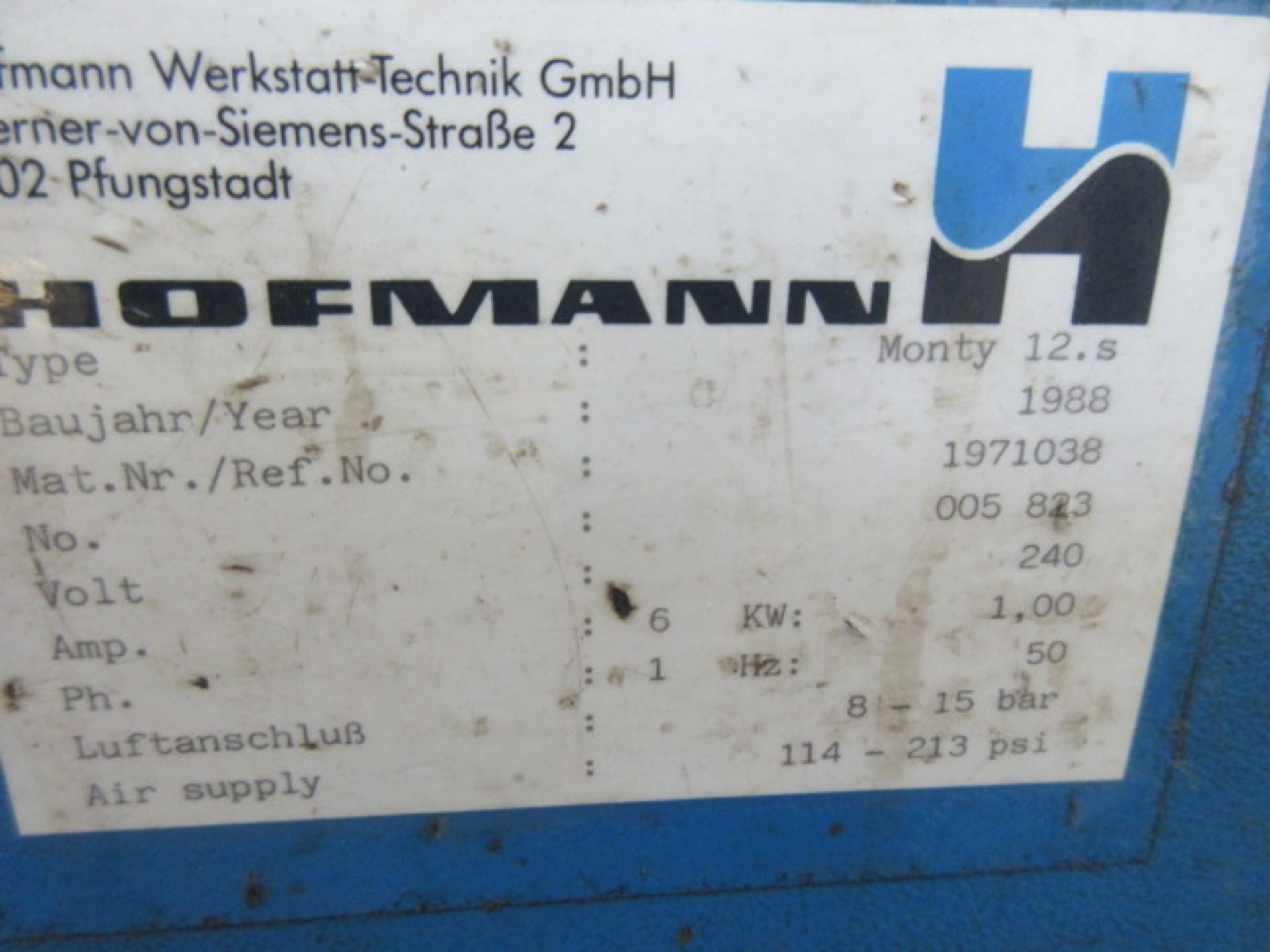 Hofmann Monty 12s tyre changer, 240v. Sn 1971038 (1988) Holehouse Road. Garage workshop. - Image 3 of 3