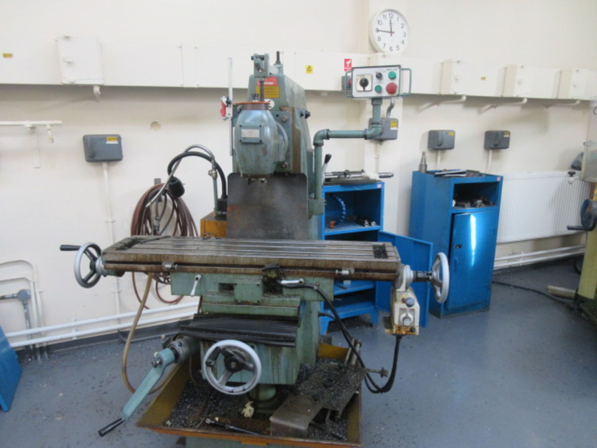 Excel horizontal mill with vertical head attachment, table 41" x 9.5", power feeds & metric dials.