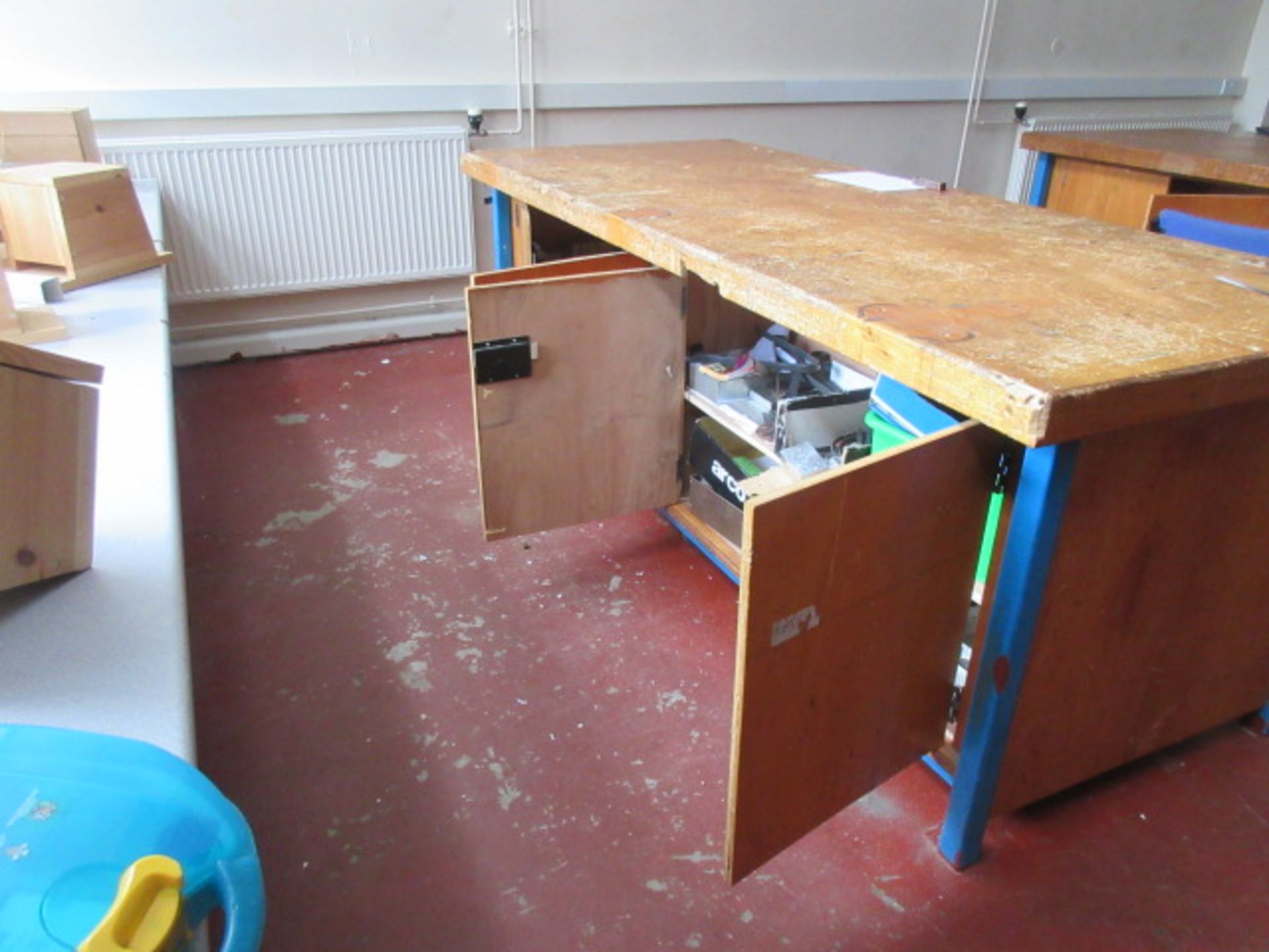 96"" x 41"" steel framed wooded clad work bench with under cupboards. Holehouse Rd. Ground floor - Image 2 of 2