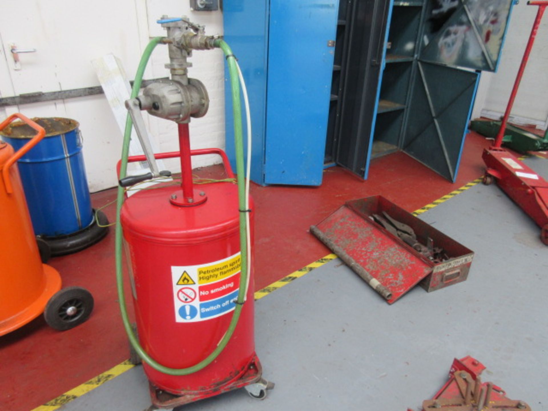 Mobile petroleum manual pump dispensing tank Holehouse Road. Garage workshop.