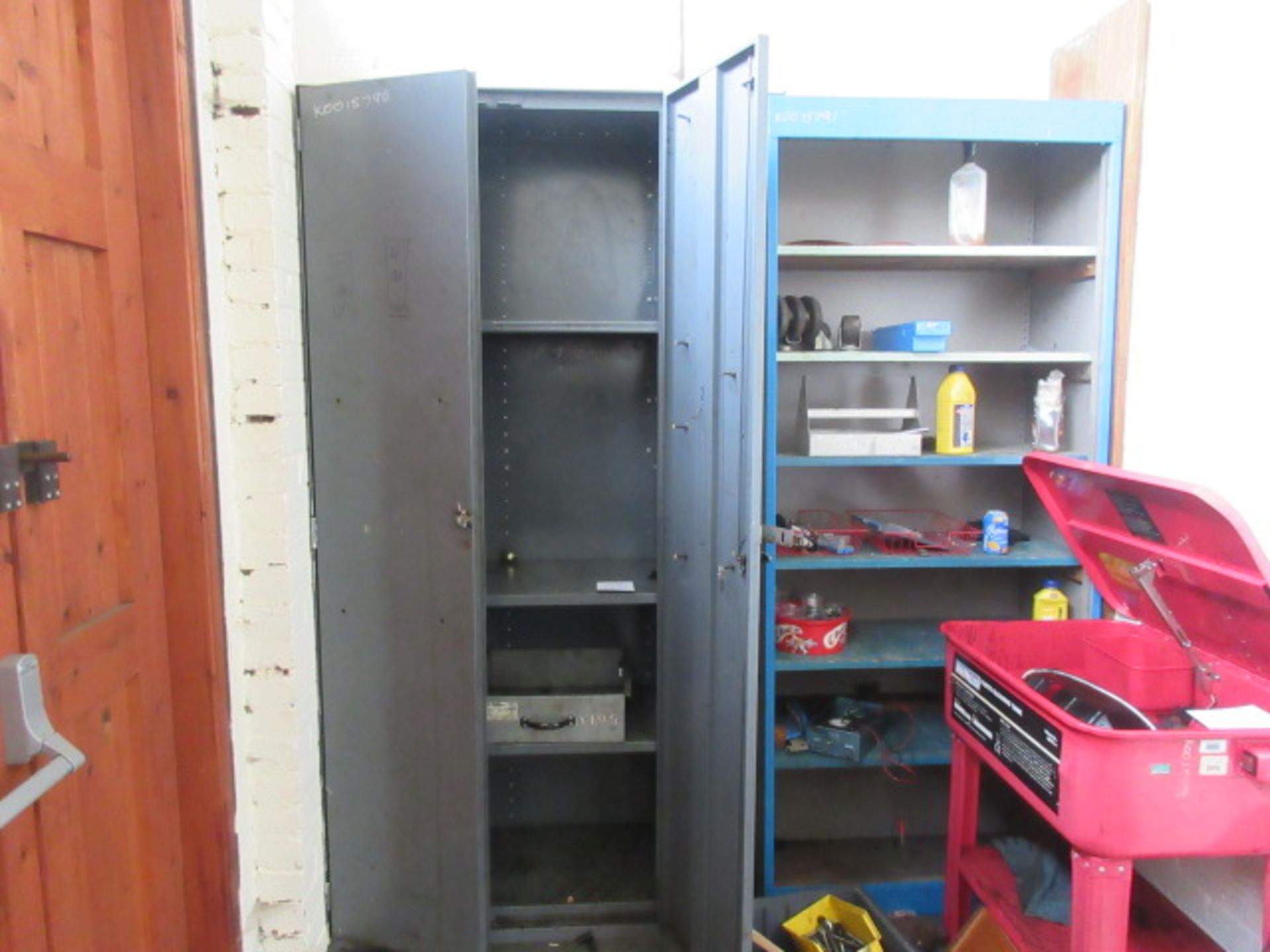 Two steel cupboards, a steel bench & 3 racks. Holehouse Rd. Ground floor engineering.