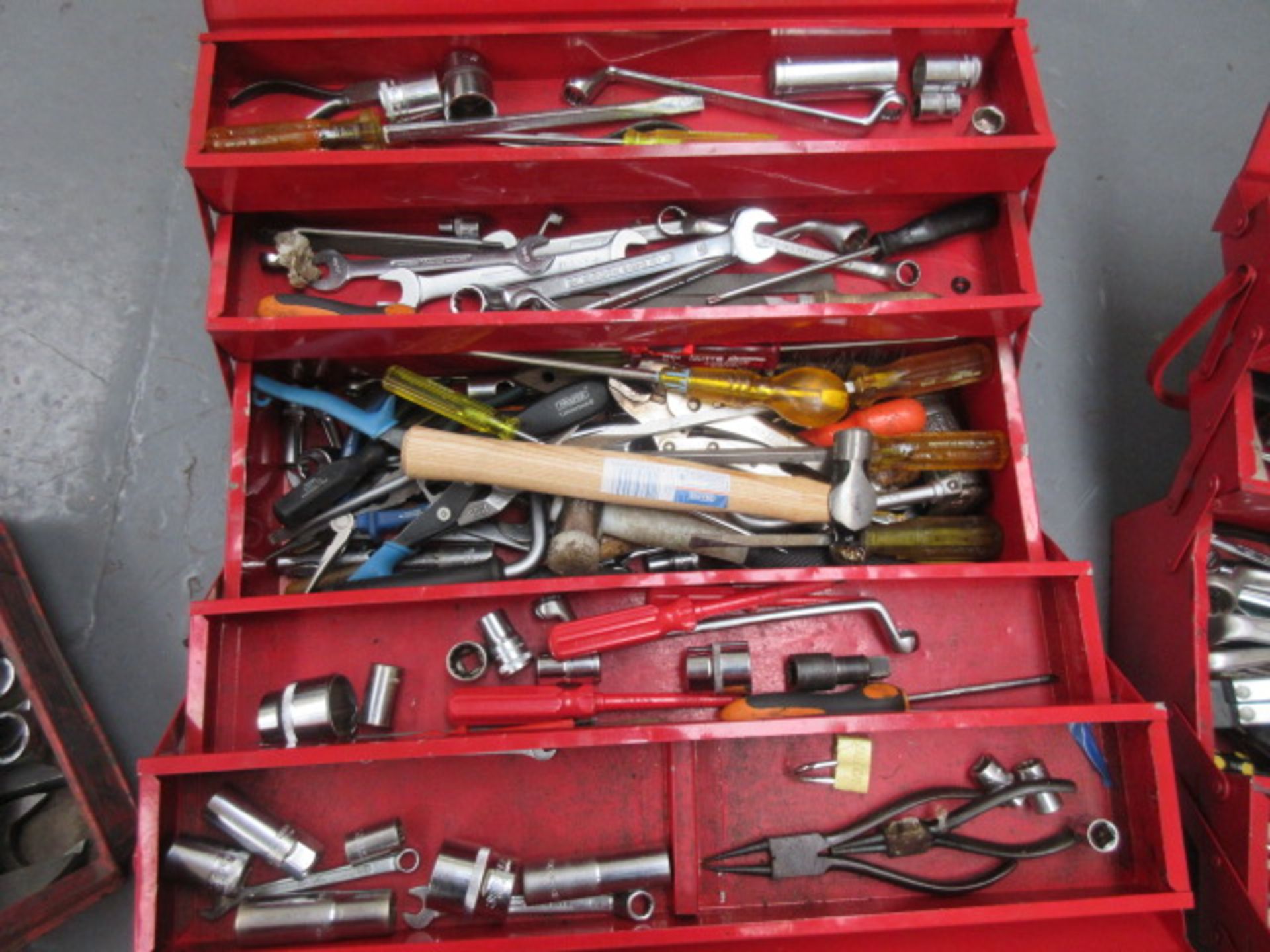 A quantity of assorted hand tools in and icluding tool box. Holehouse Rd. Ground floor engineering.