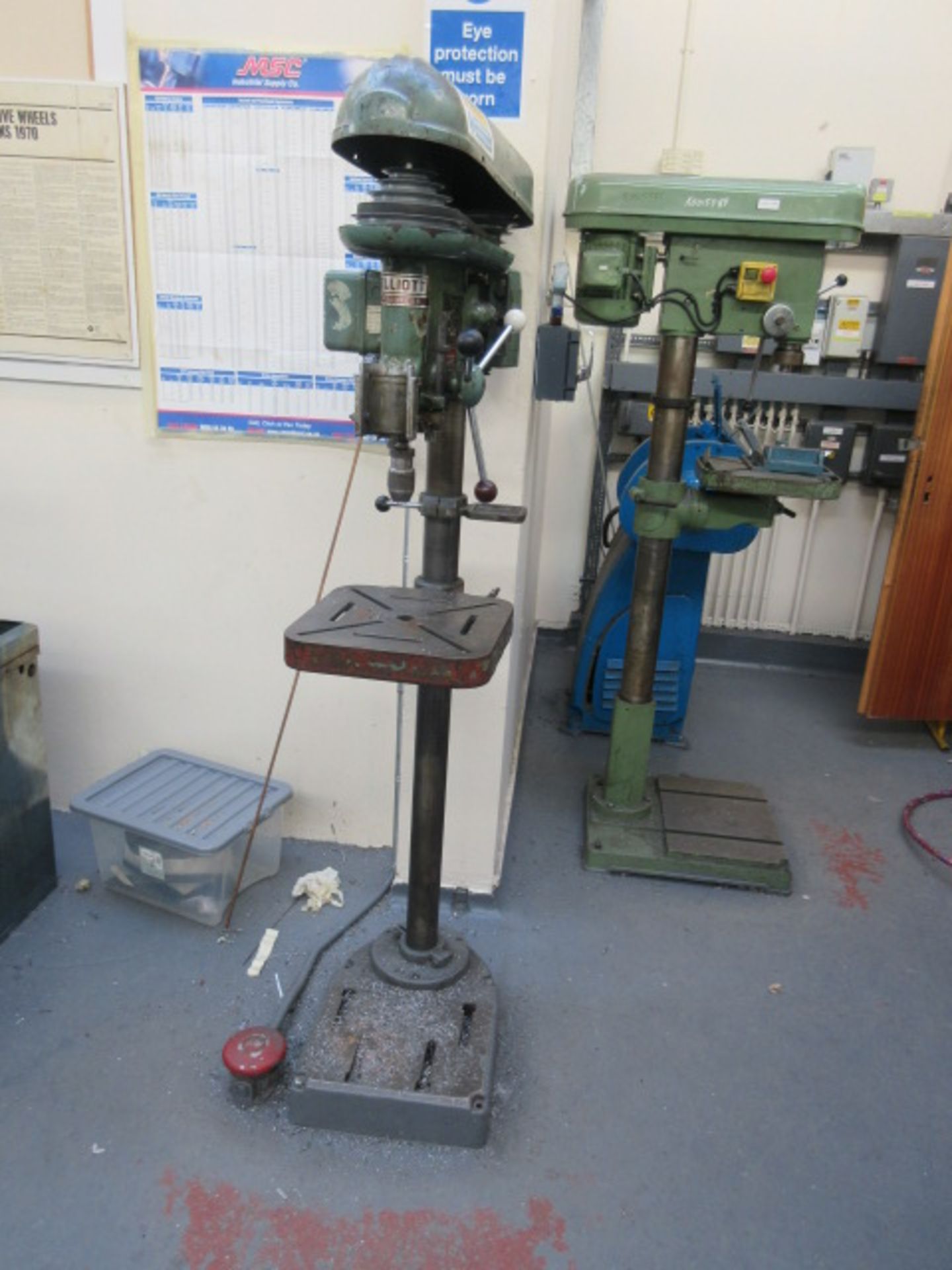 Elliott Progress No1 pedestal drill with 13" x 13" rise & fall table, 1/2" capacity, 5 spindle