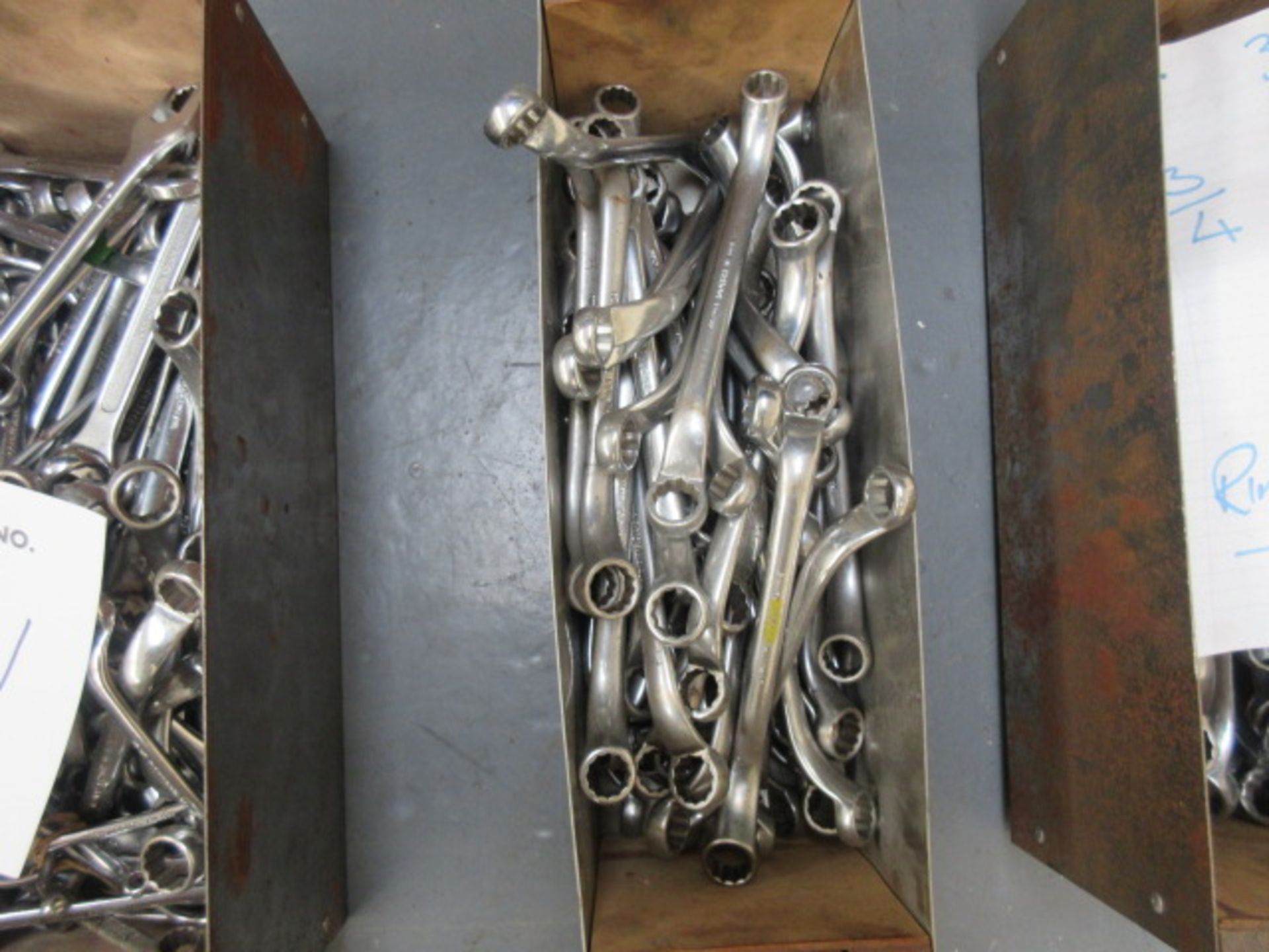 A quantity of assorted spanners as lotted. Holehouse Rd. Ground floor engineering.