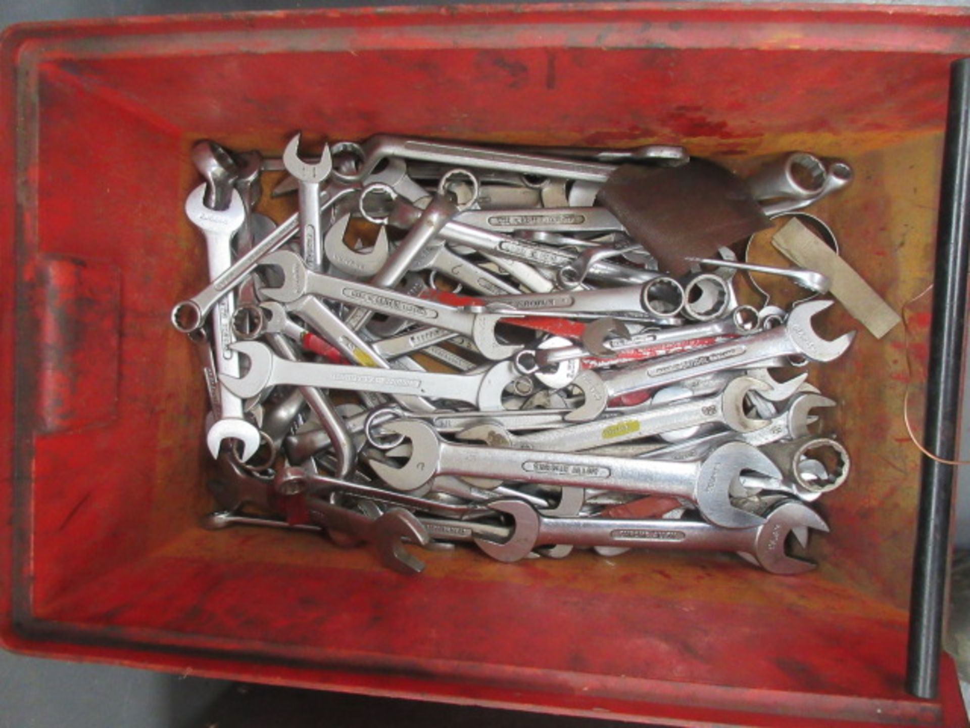 A quantity of assorted spanners as lotted. Holehouse Rd. Ground floor engineering.