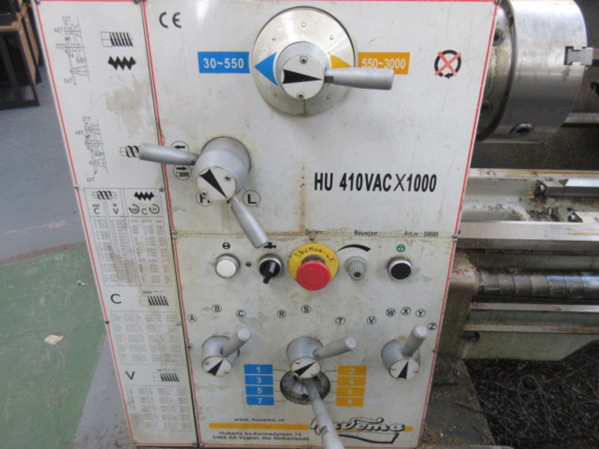 Huvema HU410Vac x 1000 gap bed lathe with 3 jaw chuck, tailstock, metric dials, Newall B60 2 axis - Image 3 of 3