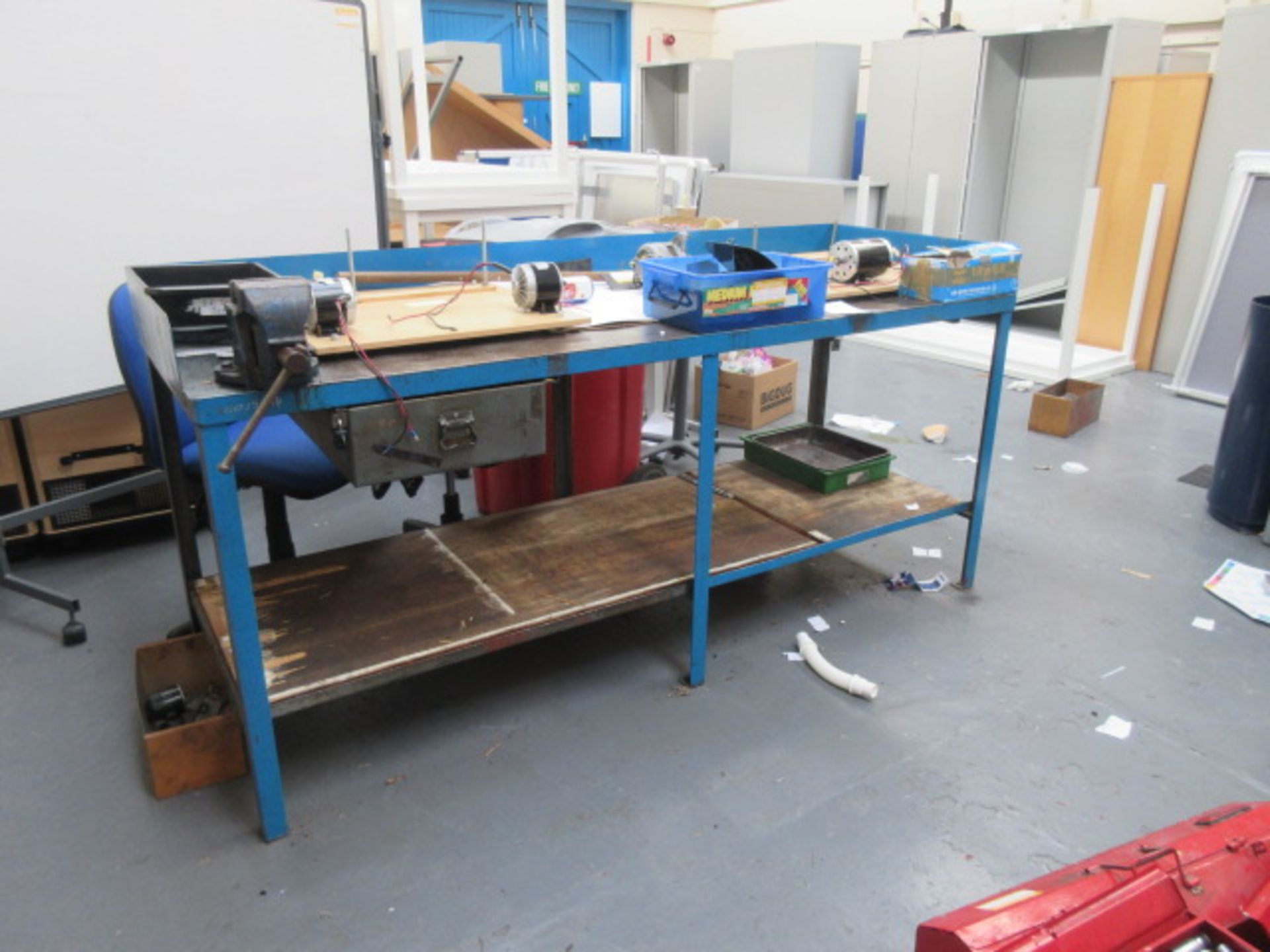 84"" x 30"" steel engineers work bench with an engineers vice. Holehouse Rd. Ground floor