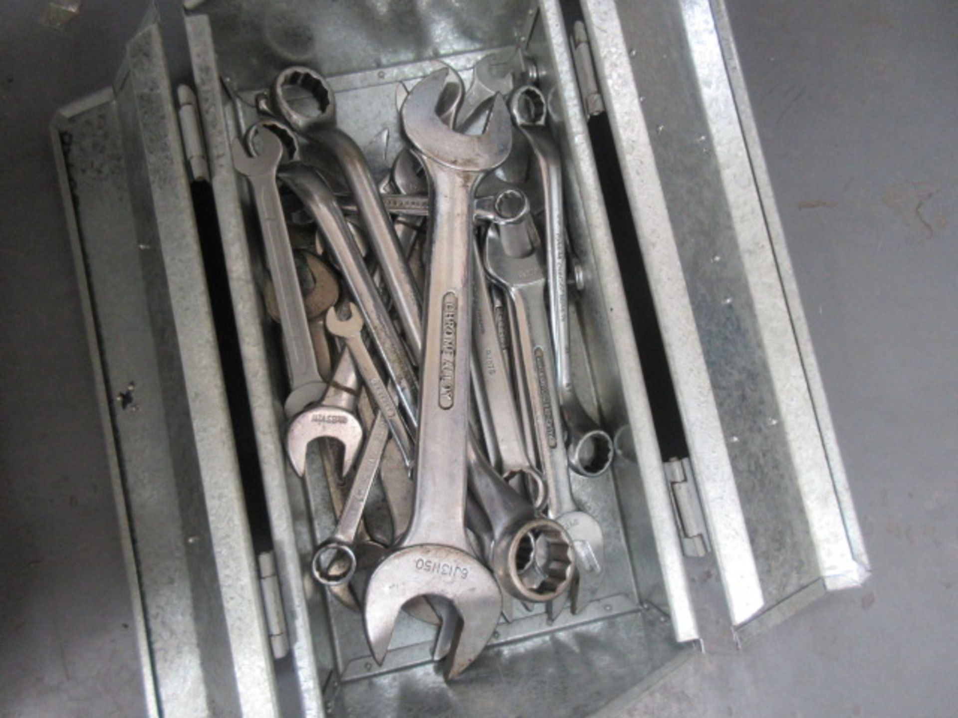 A quantity of assorted spanners as lotted. Holehouse Rd. Ground floor engineering.