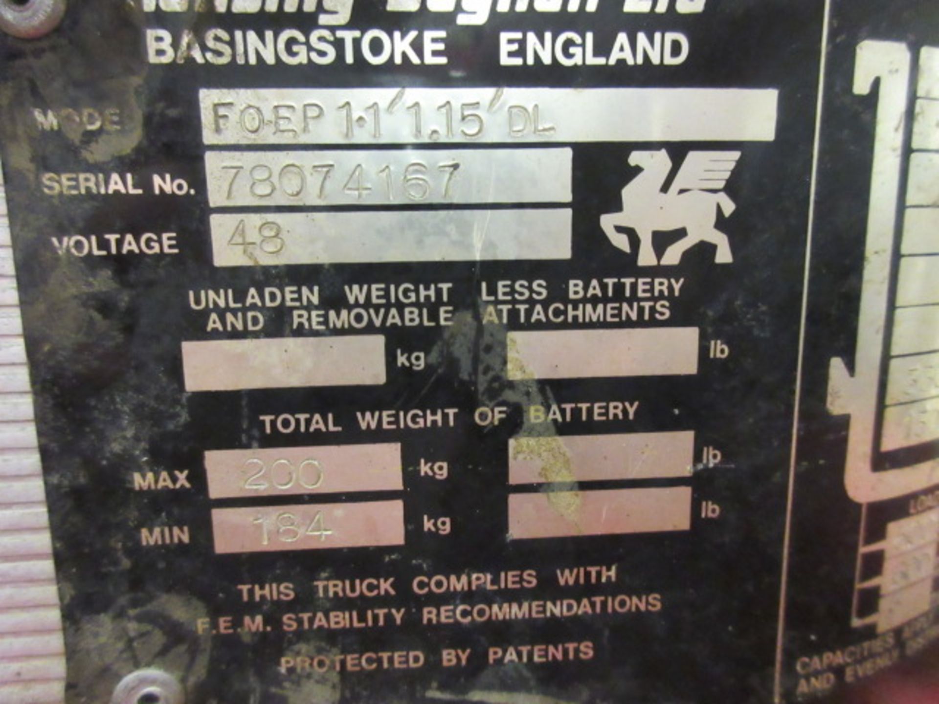 Lansing Bagnall FOEP 1.1 pedestrian operated fork lift. No charger - Bild 2 aus 3