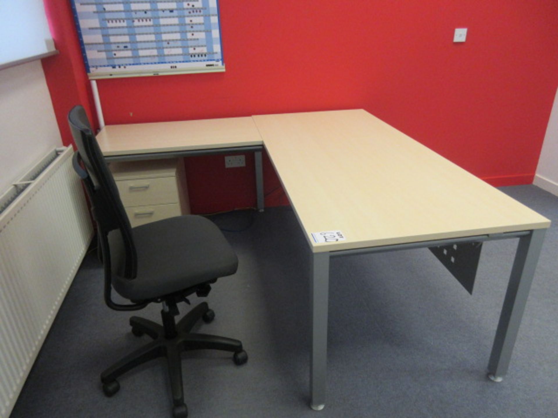 Office Furniture. To comprise desk with side attached desk, main desk size 1800 mm x 800 mm, side