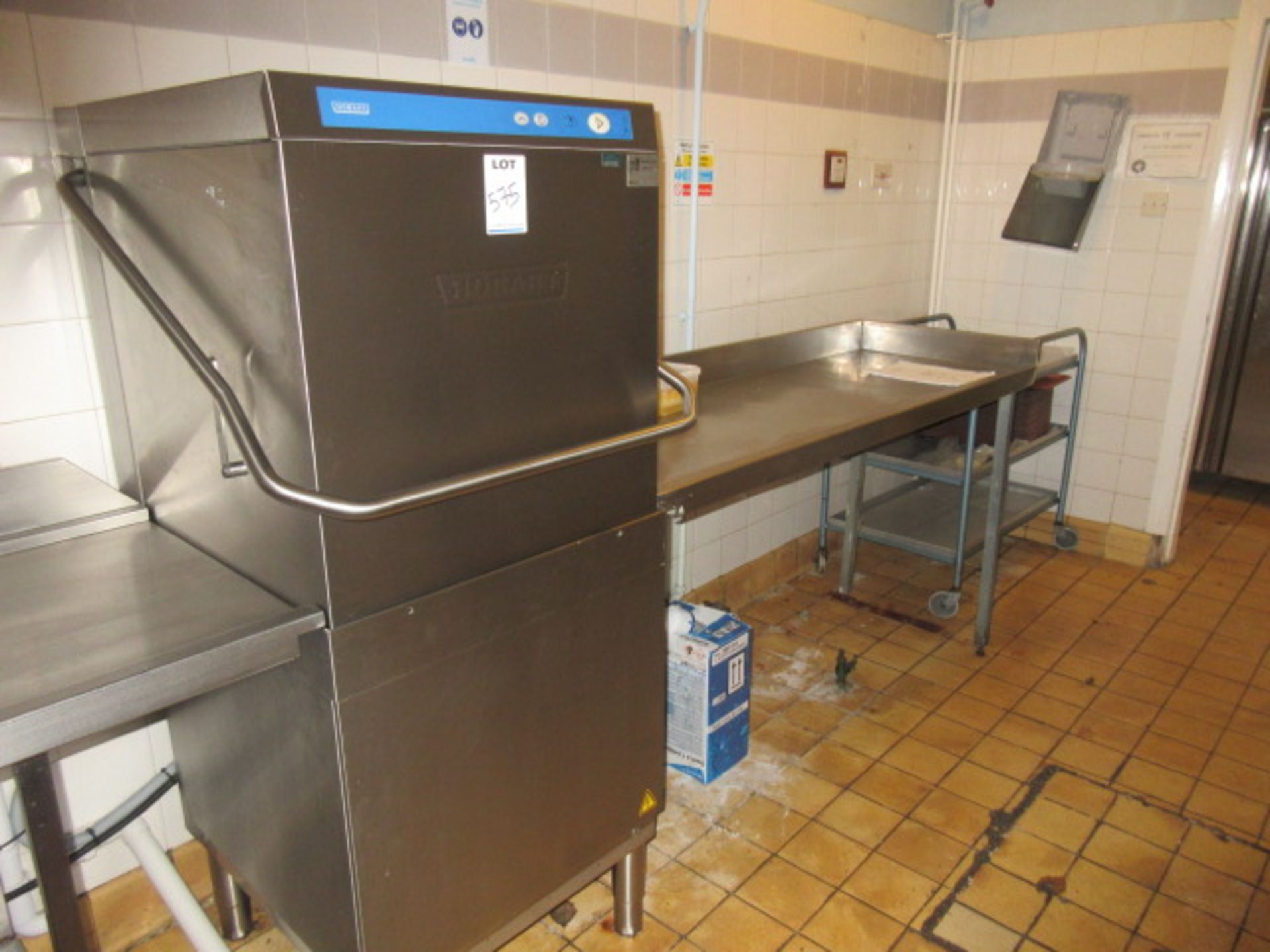 Hobart Catering Glass / Dishwasher. Lift up canopy. Stainless steel off load table to right