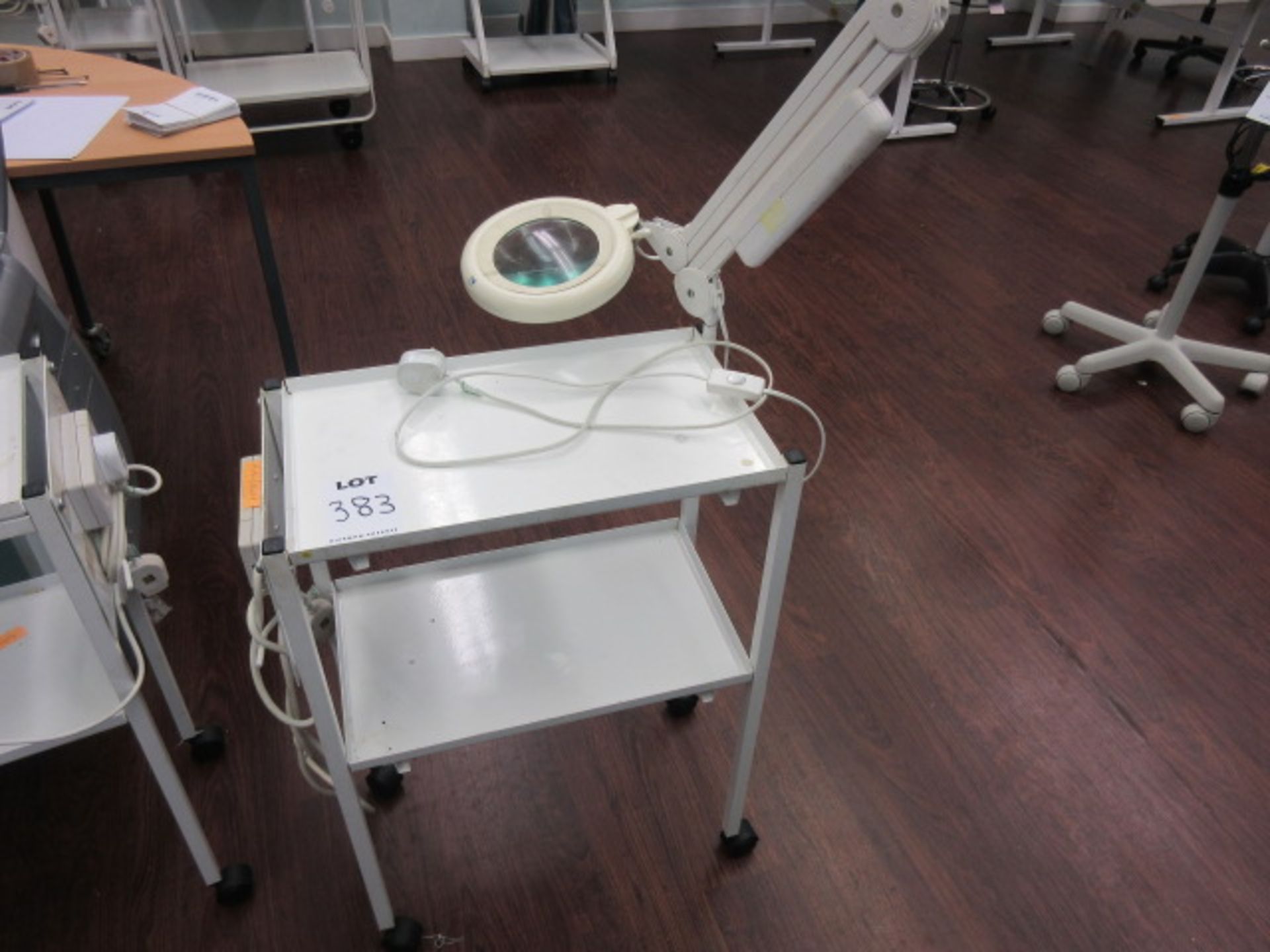 Beauty Therapy Trolley with Magnifying Lamp. Electric double socket. Holehouse Road. Beauty Salon