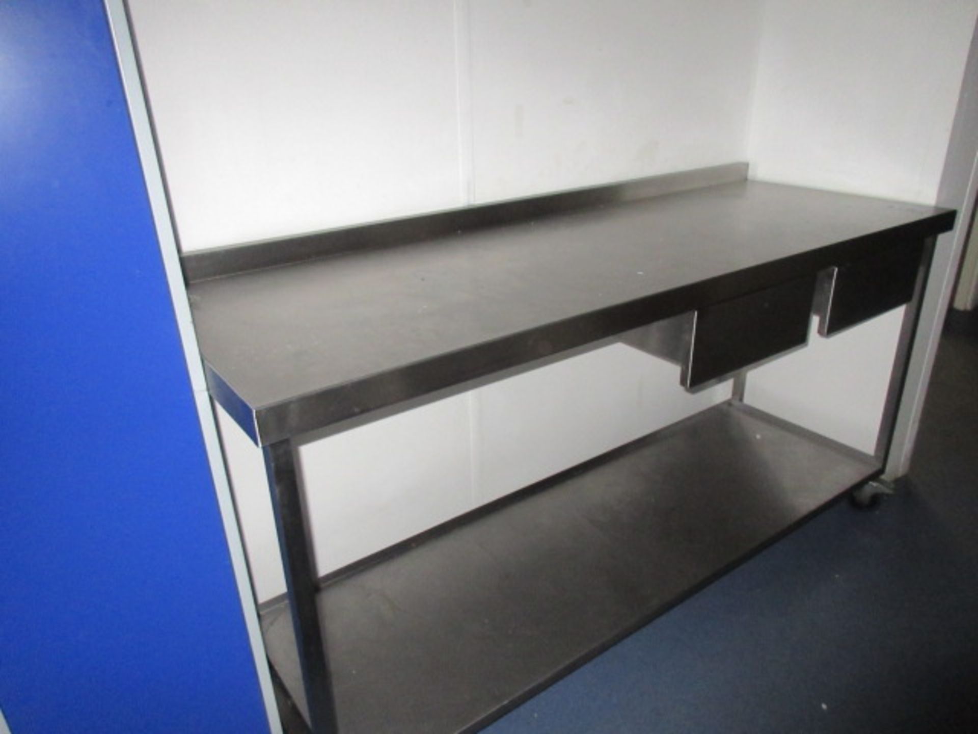 Stainless Steel Table. Mobile. 2 drawer. Size 1800 mm x 650 mm Holehouse Road. Gallery canteen.