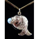 9ct yellow gold and pearl pufferfish pendant,