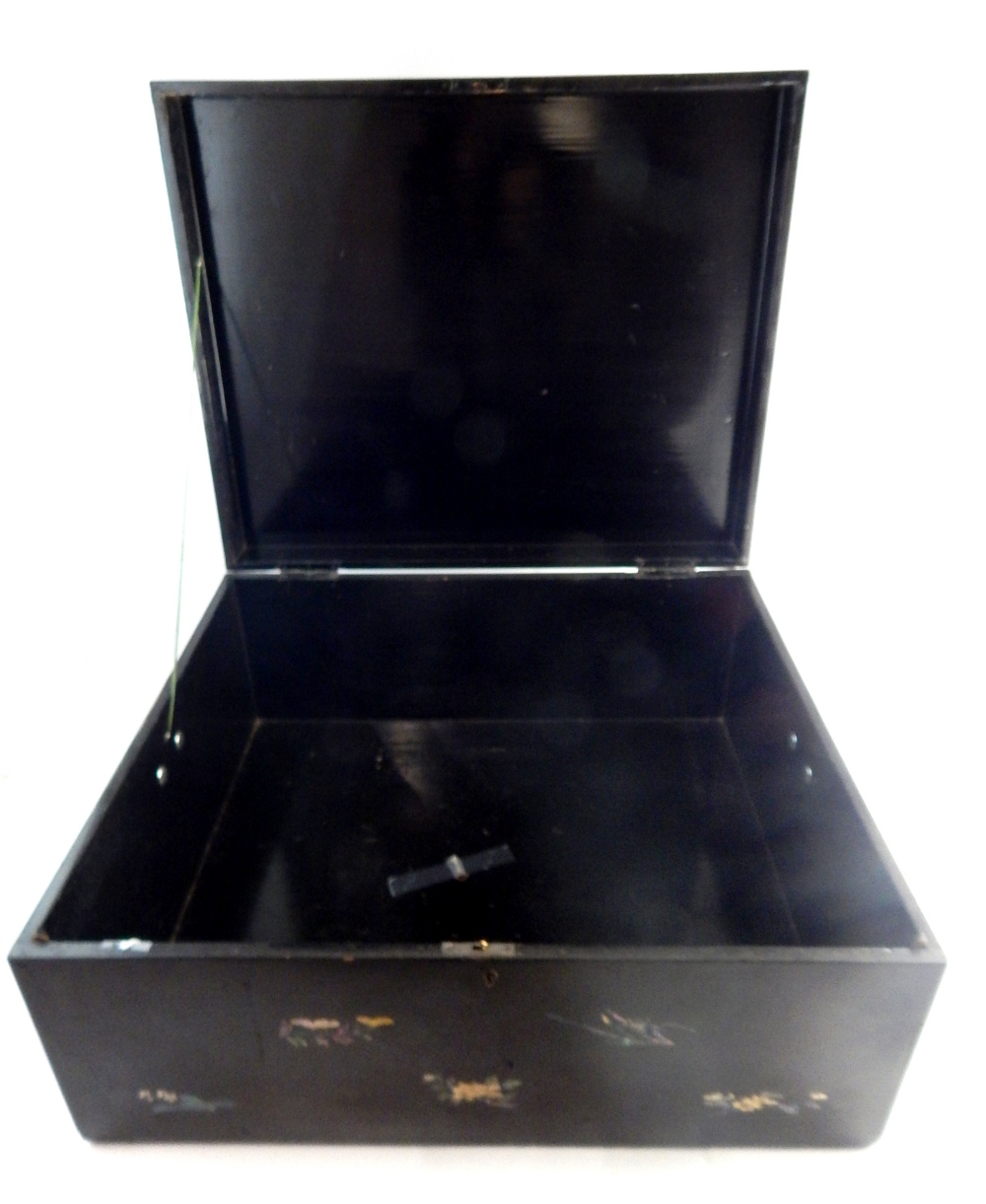 Large late 19th century Japanese black lacquer box, - Image 2 of 2