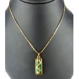 Chinese green jade pendant with gold plate dragon decoration and chain, 2.