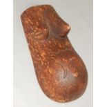 East African carved wooden tribal pregnant belly mask, 54cm h,