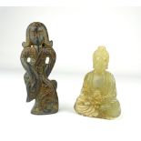 Two Chinese jade carvings; a study of Buddha sitting in lotus position, 6cm h, and a goddess, 7.