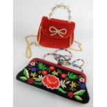 Moschino, Italy, ladies evening purse, multi-colour bead strap, embroidered floral design to bag,