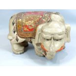 Late 19th century Chinese carved hardwood and polychrome painted stool in the form of an elephant,