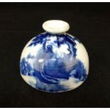 Chinese ink holder, half ball shape with blue glaze character study of an Immortal,