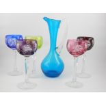 Harlequin set of five Bohemian hock glasses,