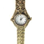 Continental silver bracelet watch with rhinestone decoration