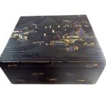 Large late 19th century Japanese black lacquer box,