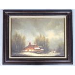 Jan van den Hoven, 20th C Dutch school, farmhouse in winter landscape, oil on canvas,