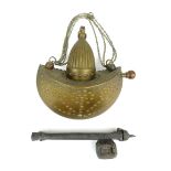 Brass Islamic hanging oil lamp in the form of a boat, approx.