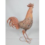 Aged strip metal model of a standing cockerel,