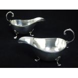 Pair of Edwardian silver sauce boats, Asprey & Co, Birmingham 1908,