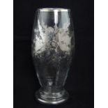 Silver mounted clear glass vase decorated with floral bouquets marked Sterling,