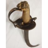 Late 18th Century early 19th Century Cavalry sword, brass iron pommel, carved ivory grip,