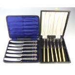 Cased set of six Mappin & Webb silver pickle forks,