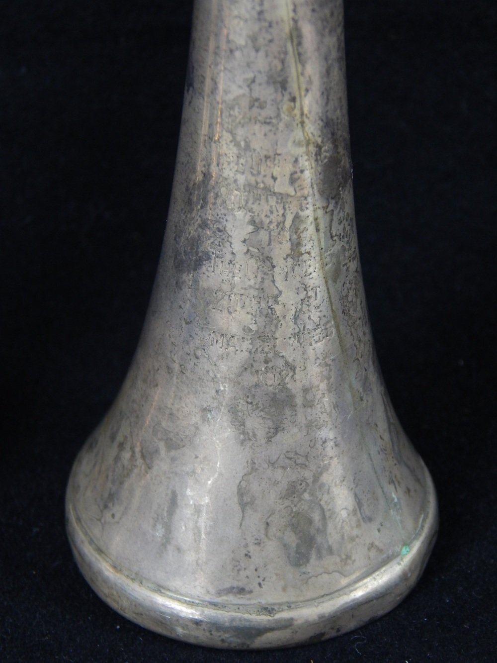 Pair of hallmarked silver hunting horns converted to stirrup cup / tapering lighter, c. - Image 14 of 25